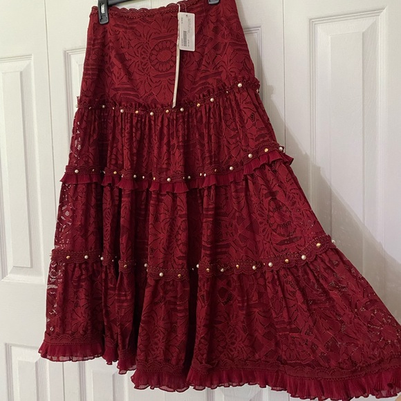 NWT JONATHON SIMKHAI Pearl lace Western Skirt Cabernet RUNWAY Coastal Cowgirl 6 - Picture 5 of 13
